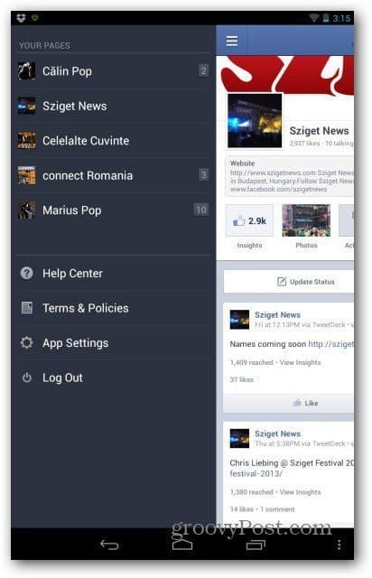 صفحات Facebook لصفحة تحديد Android