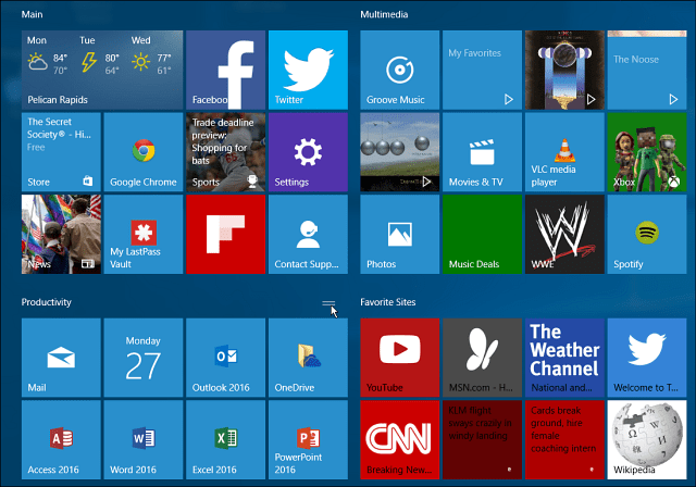 تبدأ مجموعات تجانب Windows 10 القائمة الكبيرة