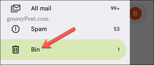 افتح مجلد سلة المهملات في تطبيق Gmail على الهاتف المحمول