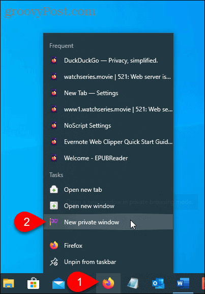 حدد نافذة خاصة جديدة على Firefox في شريط المهام
