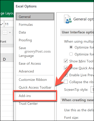 علامة التبويب وظائف Excel الإضافية