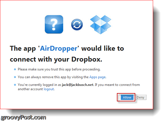 AirDropper Dropbox - ربط التطبيق بـ Dropbox