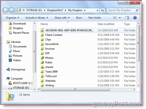 مجلد Dropbox على Windows 7 View