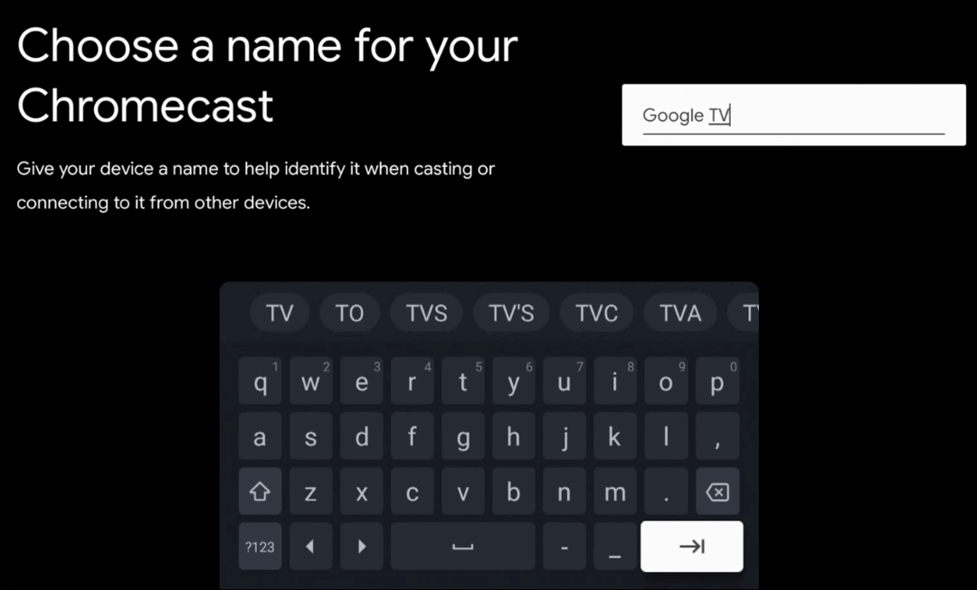اكتب اسمًا لـ Google TV