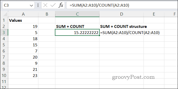 SUMCOUNT متوسط ​​النتيجة في Excel
