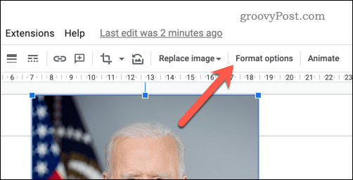 زر خيارات تنسيق الصور في العروض التقديمية من Google