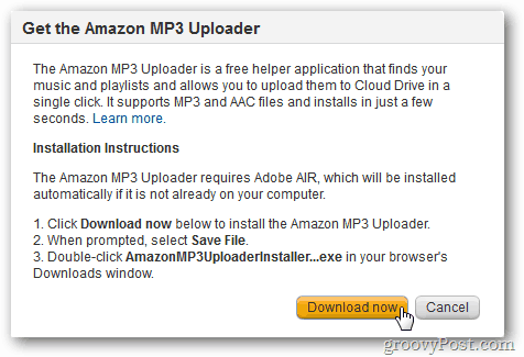 قم بتثبيت برنامج Amazon MP3 Uploader