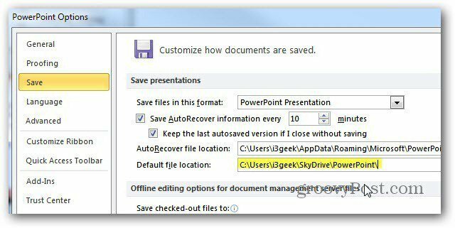 حفظ مستندات Microsoft Office في SkyDrive بشكل افتراضي