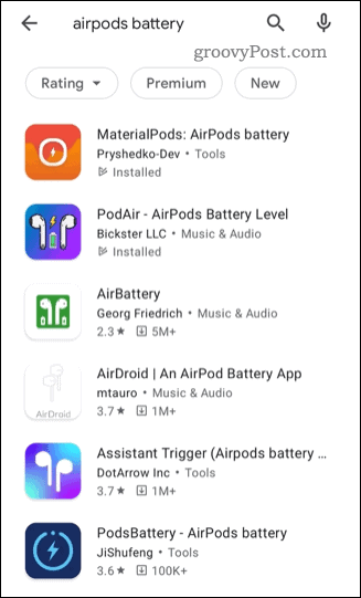 قائمة بتطبيقات حالة AirPods التابعة لجهات خارجية في متجر Google Play