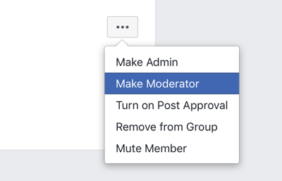 كيفية تحسين مجتمع مجموعة Facebook ، خيار قائمة مجموعة Facebook لجعل عضوًا مشرفًا 