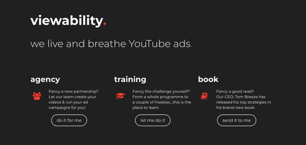 لقطة شاشة لموقع Viewability ، وهي وكالة إعلانات على YouTube.