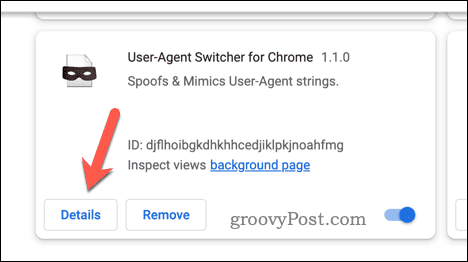 زر تفاصيل ملحق Chrome