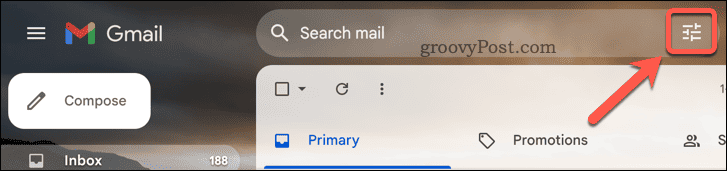زر البحث المتقدم في Gmail