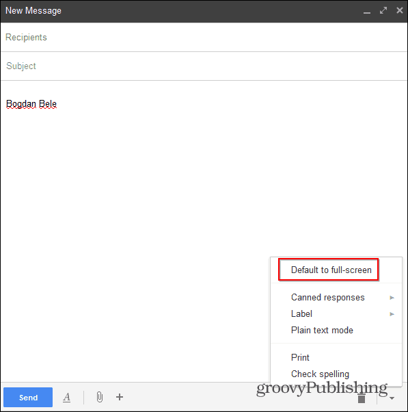 Gmail جديد لإنشاء ملء الشاشة