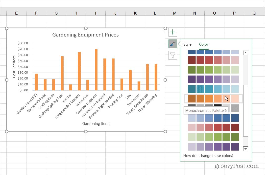 تغيير لون نمط شريط الرسم البياني Excel