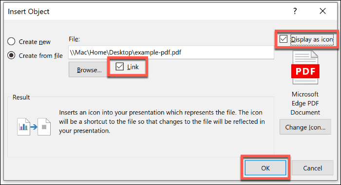 إدراج ملف PDF ككائن في PowerPoint