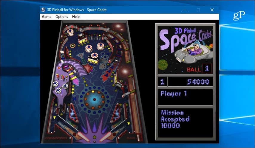 Space Cadet 3D Pinball على نظام التشغيل Windows 10