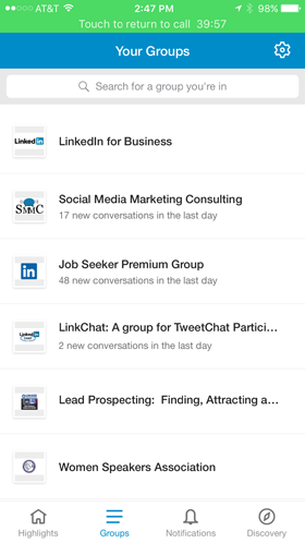 مجموعات LinkedIn في التطبيق