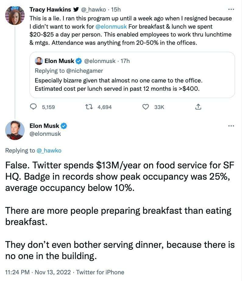 دخل Elon Musk و Tracy Hawkins في جدال على Twitter