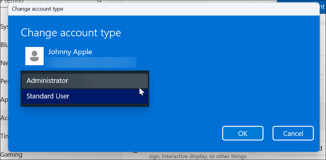 قم بتغيير نوع الحساب في Windows 11
