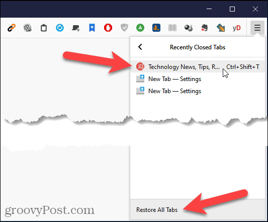 أعد فتح علامة التبويب المغلقة في Firefox