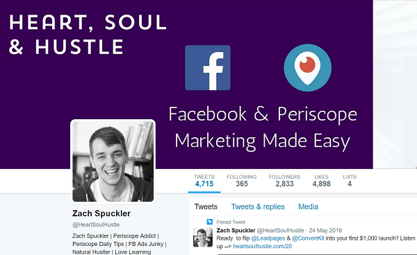 بدلاً من تعليم الأشياء التي تعمل من الناحية النظرية ، يشارك زاك تجربته مع إعلانات Facebook على Heart، Soul & Hustle.