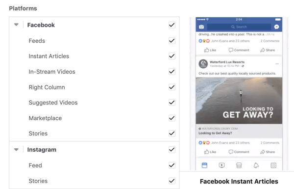 خيارات وضع حملة Facebook