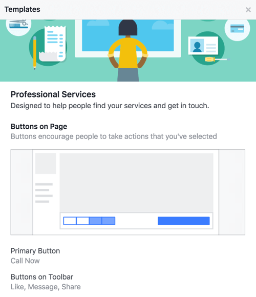 تعرف على الأزرار والعبارات التي تحث المستخدم على اتخاذ إجراء والتي تأتي مع قالب صفحتك على Facebook.