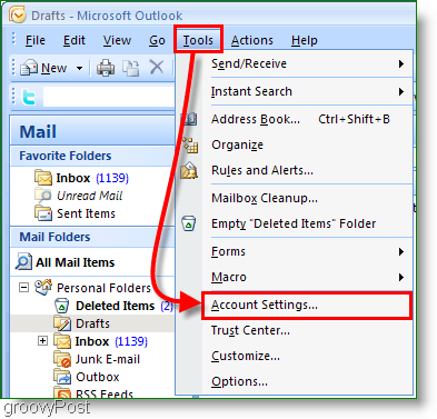 لقطة شاشة تقويم Outlook 2007 - إعدادات الحساب