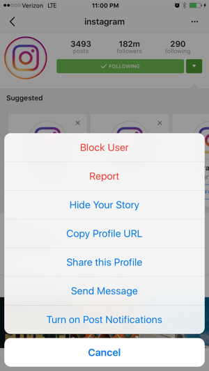 instagram قم بتشغيل إخطارات النشر