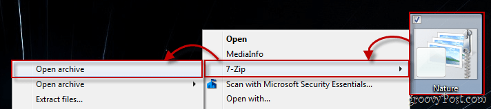 قائمة سياق Windows 7 باستخدام 7-zip