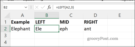 مثال على صيغتي MID RIGHT و LEFT في Excel