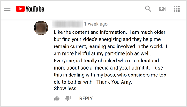 تلقت إيمي لاندينو تعليقات إيجابية من جمهورها حول محتوى الفيديو الخاص بها. على سبيل المثال ، يعلق أحد المستخدمين قائلاً إن مقاطع الفيديو الخاصة به تساعدني في البقاء حاليًا والتعلم والمشاركة في العالم. أنا أكثر فائدة في وظيفتي بدوام جزئي أيضًا.