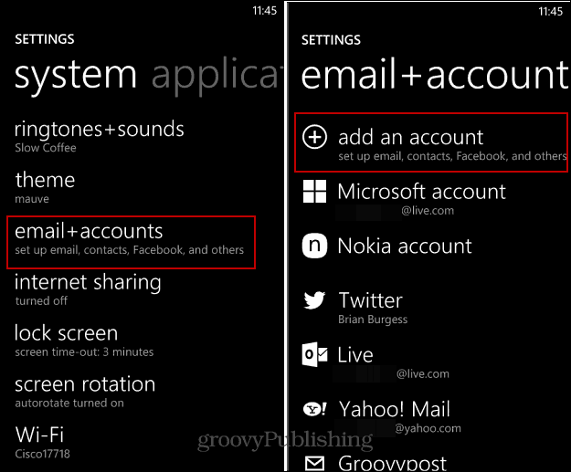 كيفية إعداد البريد الإلكتروني والحسابات الاجتماعية على Windows Phone
