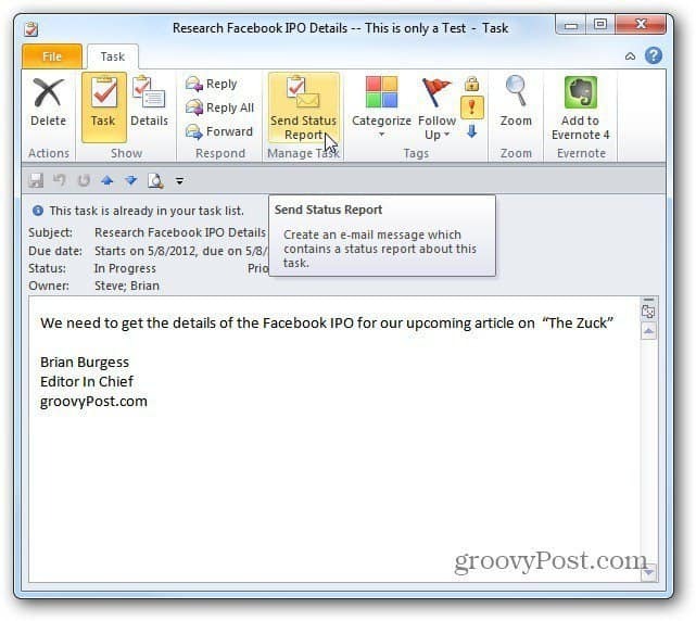 كيفية تعيين المهام في Outlook 2010
