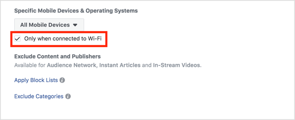 حدد خانة الاختيار Wi-Fi ضمن المواضع.