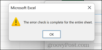 اكتمل التحقق من خطأ Excel