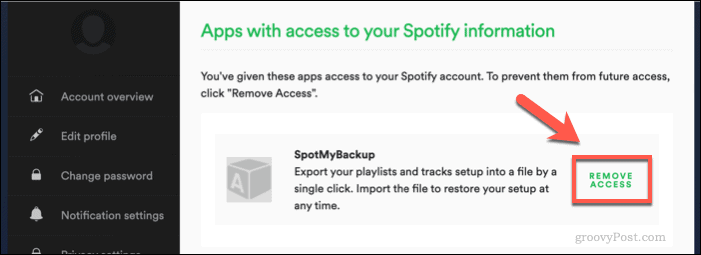 إبطال وصول SpotMyBackup إلى Spotify