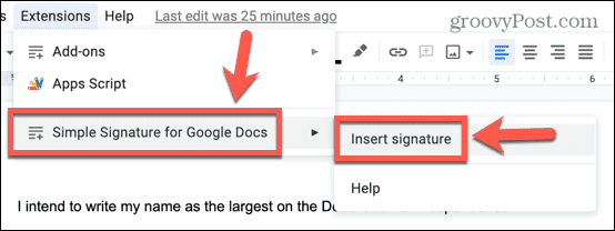 مستندات جوجل إدراج التوقيع من الإضافة