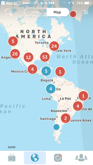 تُسهل خريطة Periscope على المشاهدين العثور على مجموعات البث المباشر حول العالم.