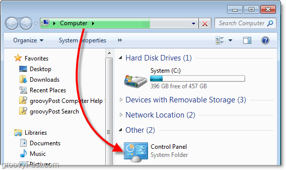 عرض لوحة التحكم من جهاز الكمبيوتر الخاص بي في ويندوز 7