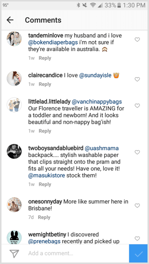 instagram علامة الأعمال في التعليقات