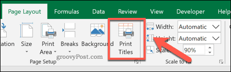 خيار Excel Print Tiles