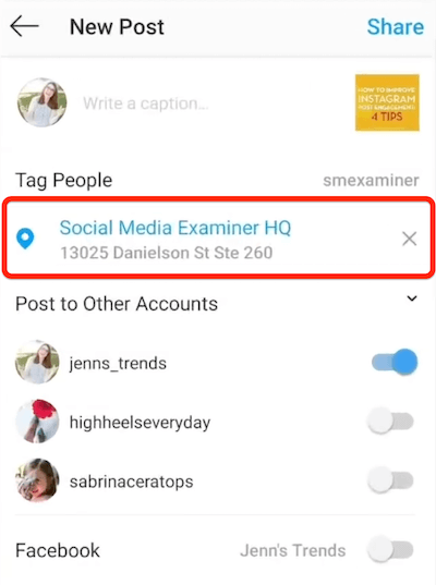 يظهر خيار المشاركة الجديد في instagram موقعًا محددًا لوضع العلامات عليه