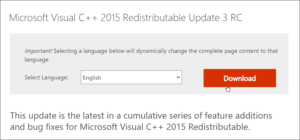 قم بتنزيل Microsoft Visual C ++ القابل لإعادة التوزيع