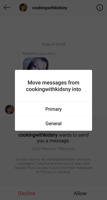 صندوق الوارد للرسائل المباشرة لملف Instagram Creator ، الخطوة 2.