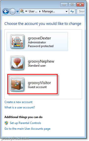 اسم حساب ضيف تم تغييره في Windows 7