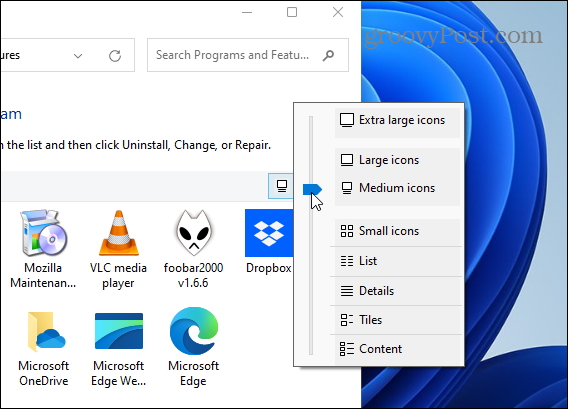 تغيير حجم أيقونة التطبيق لوحة التحكم في Windows 11