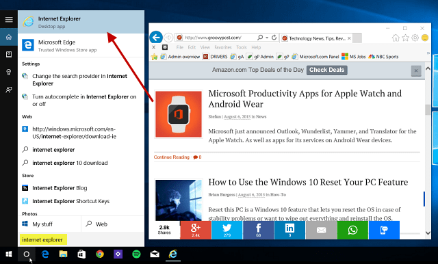 نصيحة Windows 10: ابحث عن Internet Explorer واستخدمه عند الحاجة
