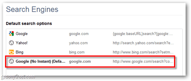 خيارات البحث الافتراضية في Google Chrome